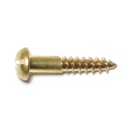 Midwest Fastener Wood Screw, #6, 3/4 in, Plain Brass Round Head Slotted Drive, 50 PK 61913